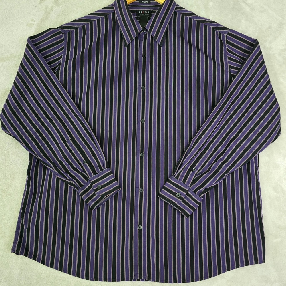 Axcess Mens XXL‎ Purple Black Striped Long Sleeve Button Down Dress Shirt